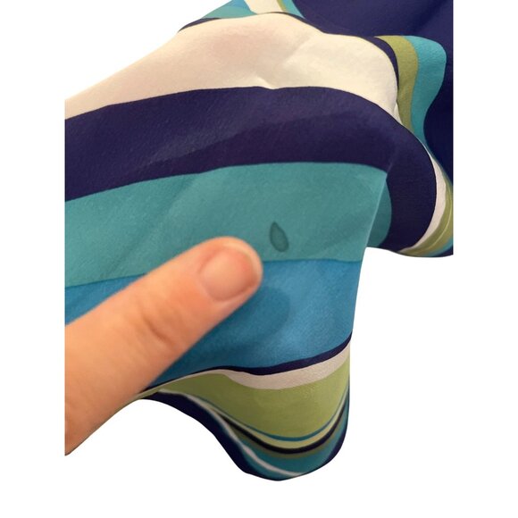 Vintage Anne Klein Silk Scarf Blue Green Geometric Stripes - Picture 4 of 4